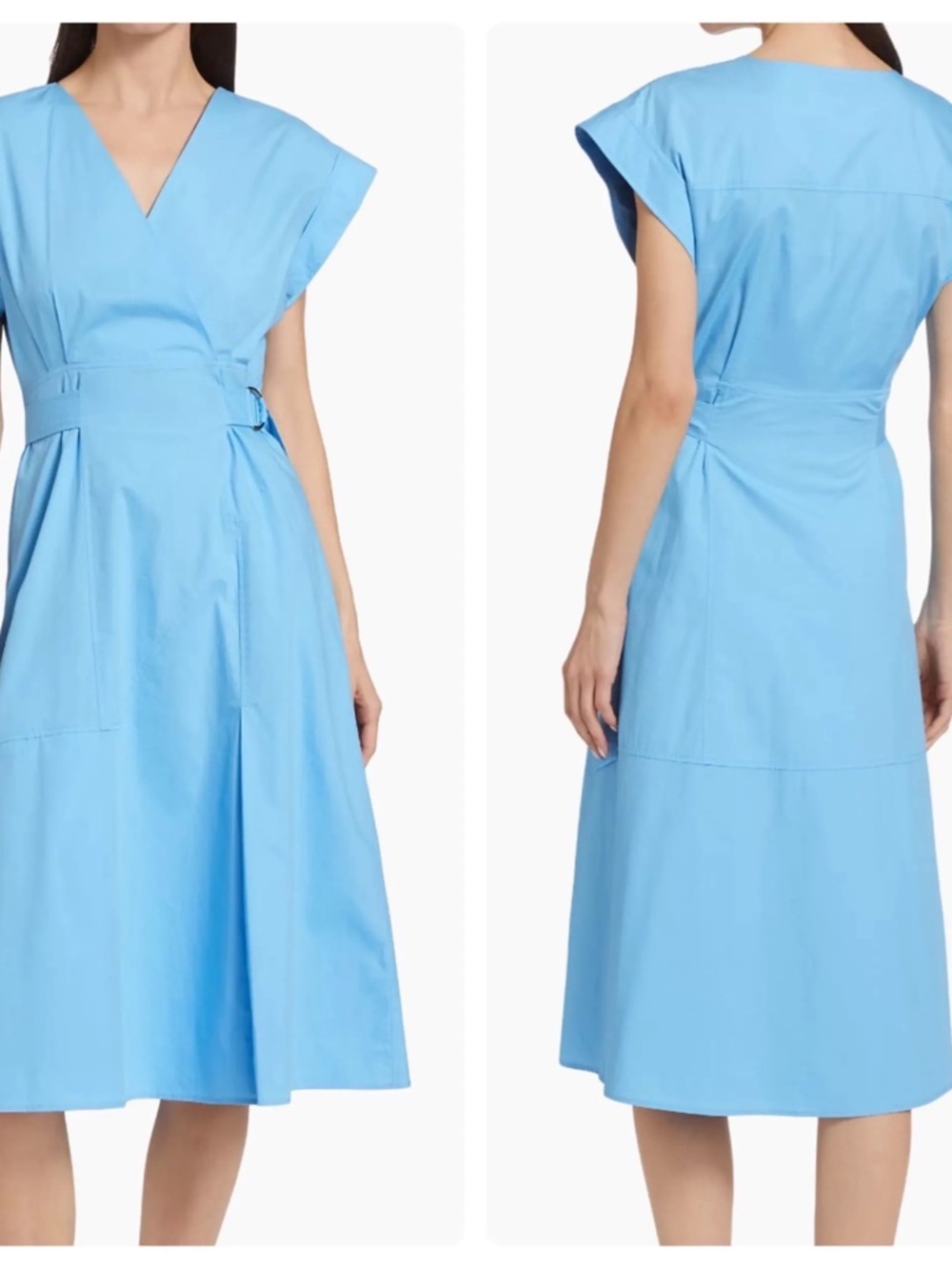 Derek Lam 10 Crosby Arabella Belted Midi Dress 6 azure blue cotton sleeveless